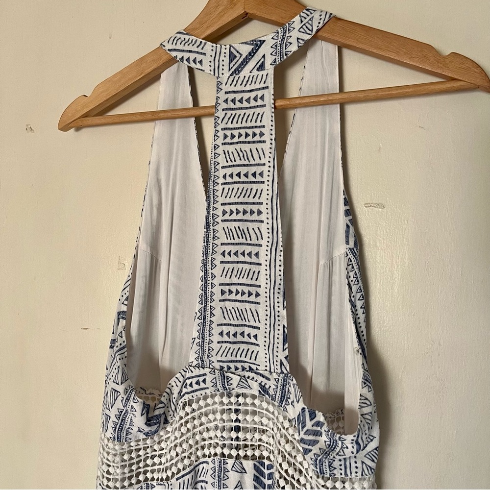 Miss Me Blue & White V-neck Sleeveless Crochet Waist Racerback Dress, Size L - Picture 10 of 11